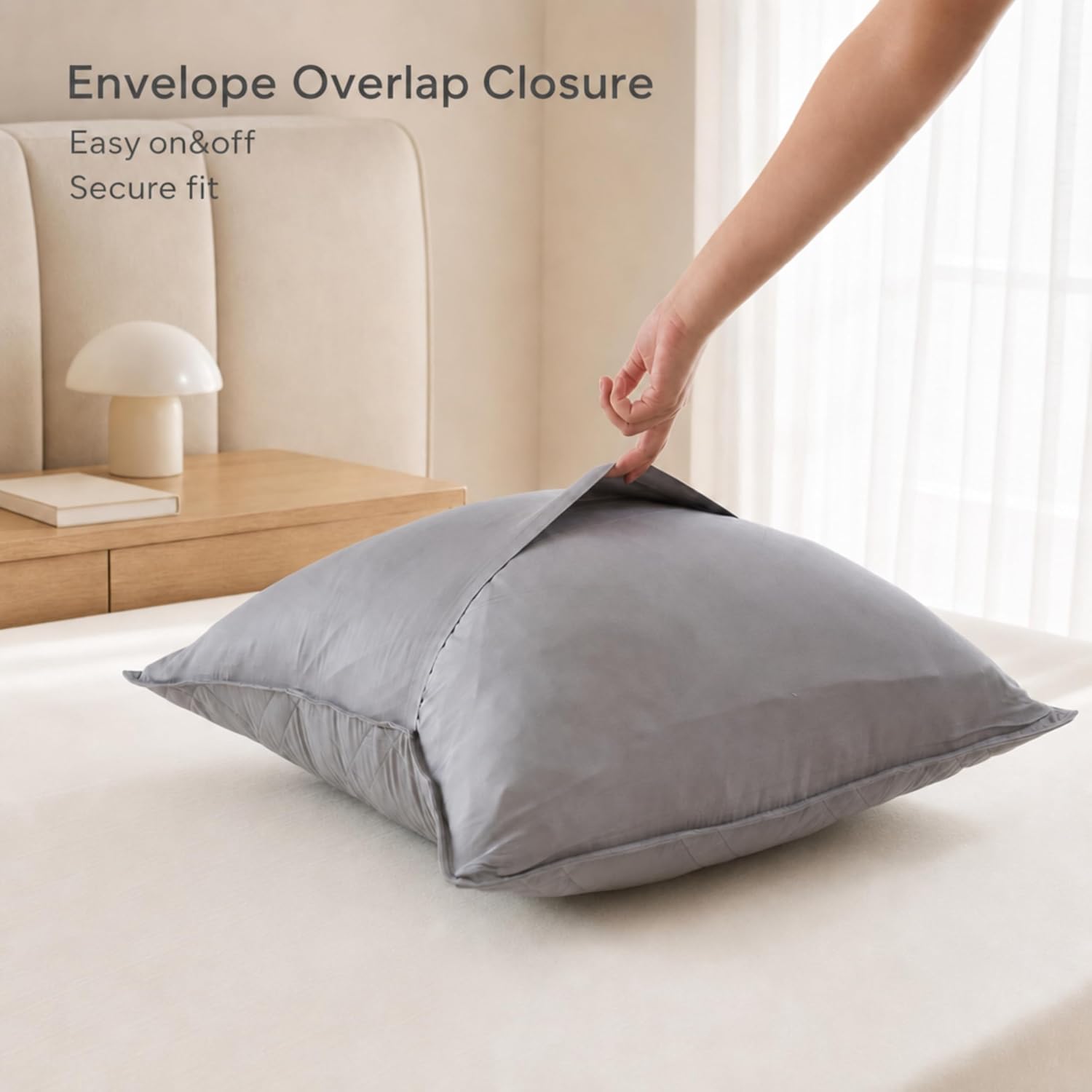 Simple&Opulence 100% Viscose Derived from Bamboo Euro Sham Covers 24x24, Quilted Throw Pillow Shams Set of 2, Cooling Breathable Decorative Cushion Cover for Bed Couch Sofa, Grey