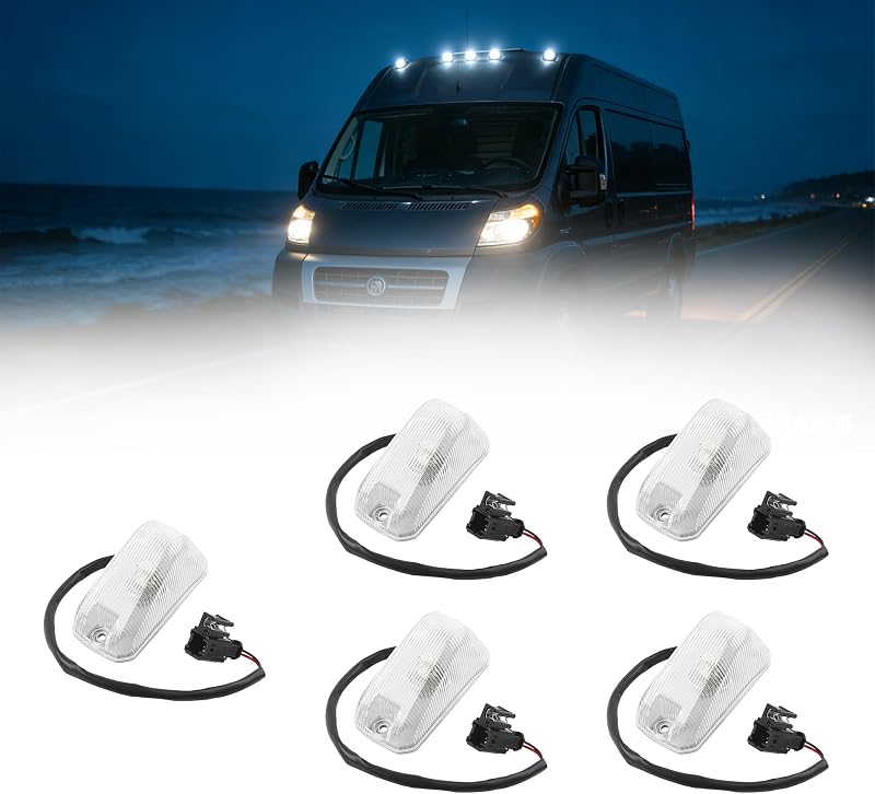 Luzes LED de marcação superior do teto da cabine Dasbecan para Ram ProMaster 1500 2500 3500 2014–2023 – Kit com 5 unidades