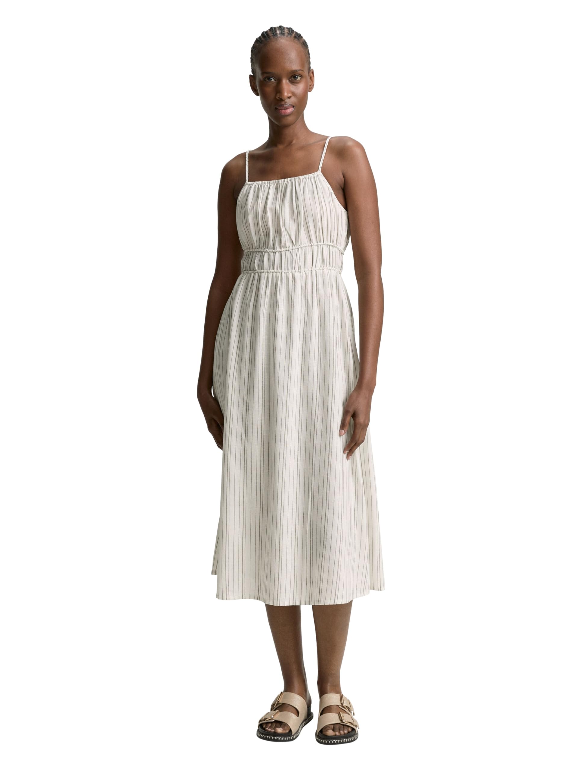 TOM TAILOR Denim Women's 1046650 Dress, 37833-White Olive Vertical Stripe, XS