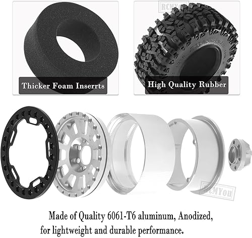 Miniatura 23 de Rc Llantas y neumáticos de 2.2 pulgadas para 1/10 SCX10 SCX10 II 90046 SCX10 III AXI03007 TRX4 TRX6 D90 VS4-10 Gen8 MST CFX, RC Crawler Car 4 piezas