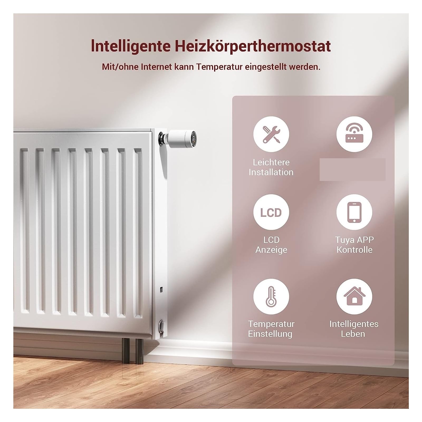 Inteligentny termostat, Siłownik grzejnika TRV Tuya, inteligentny programowalny termostat zaworu, sterowanie grzałką temperatury Home Voice