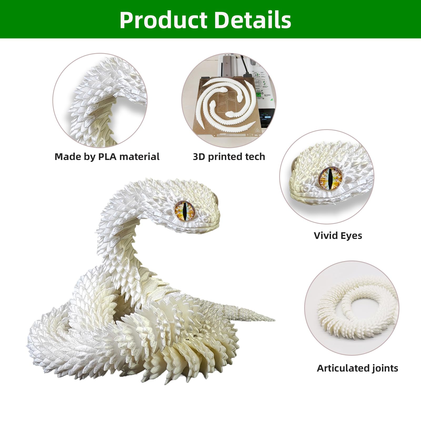 Large 3D Printed Snake (24 inch), Big 3D Printed Animals Toys - Image 3