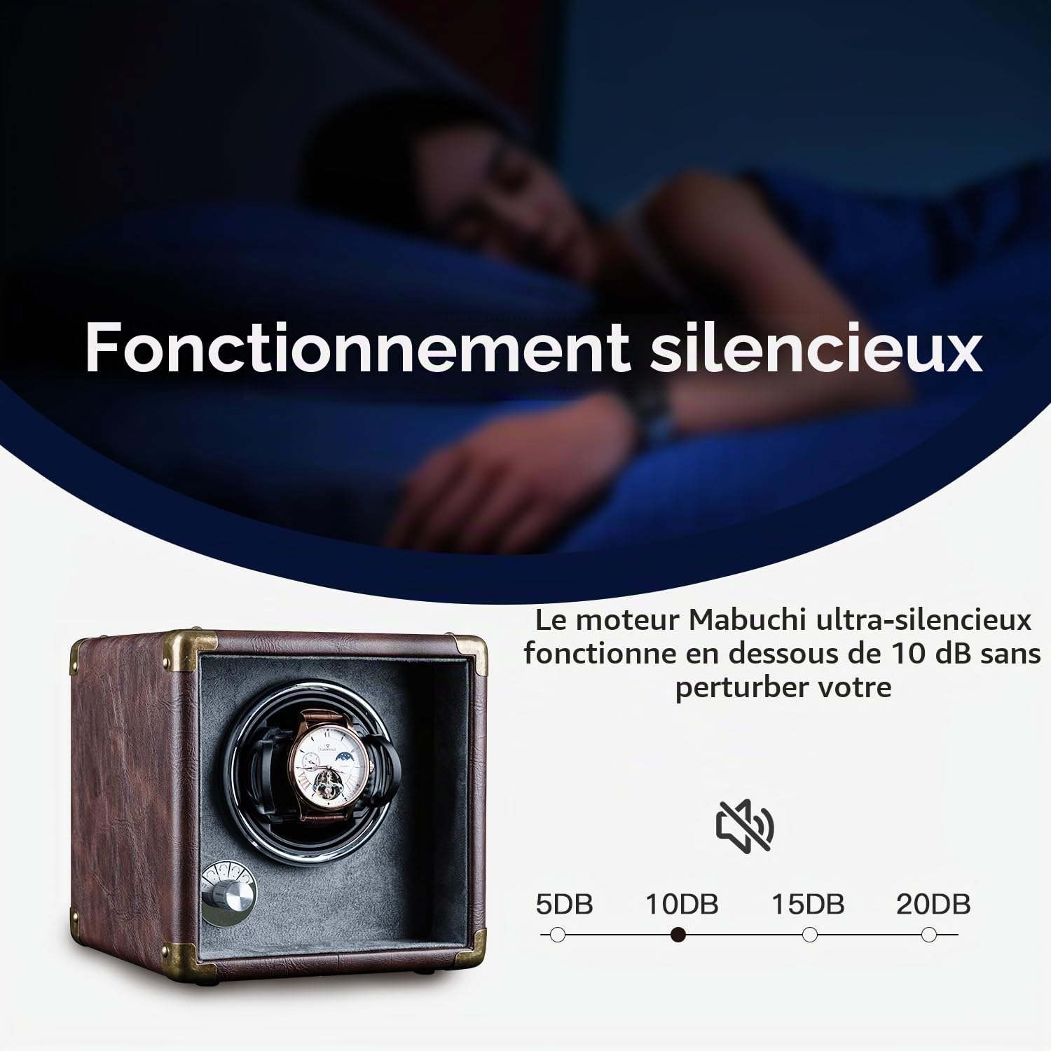 Mcbazel Boîte de Remontoir Automatique pour Montre Unique - Rotation Bidirectionnelle Silencieuse en Cuir PU - 5 Modes avec Éclairage LED - Boîte de Rangement
