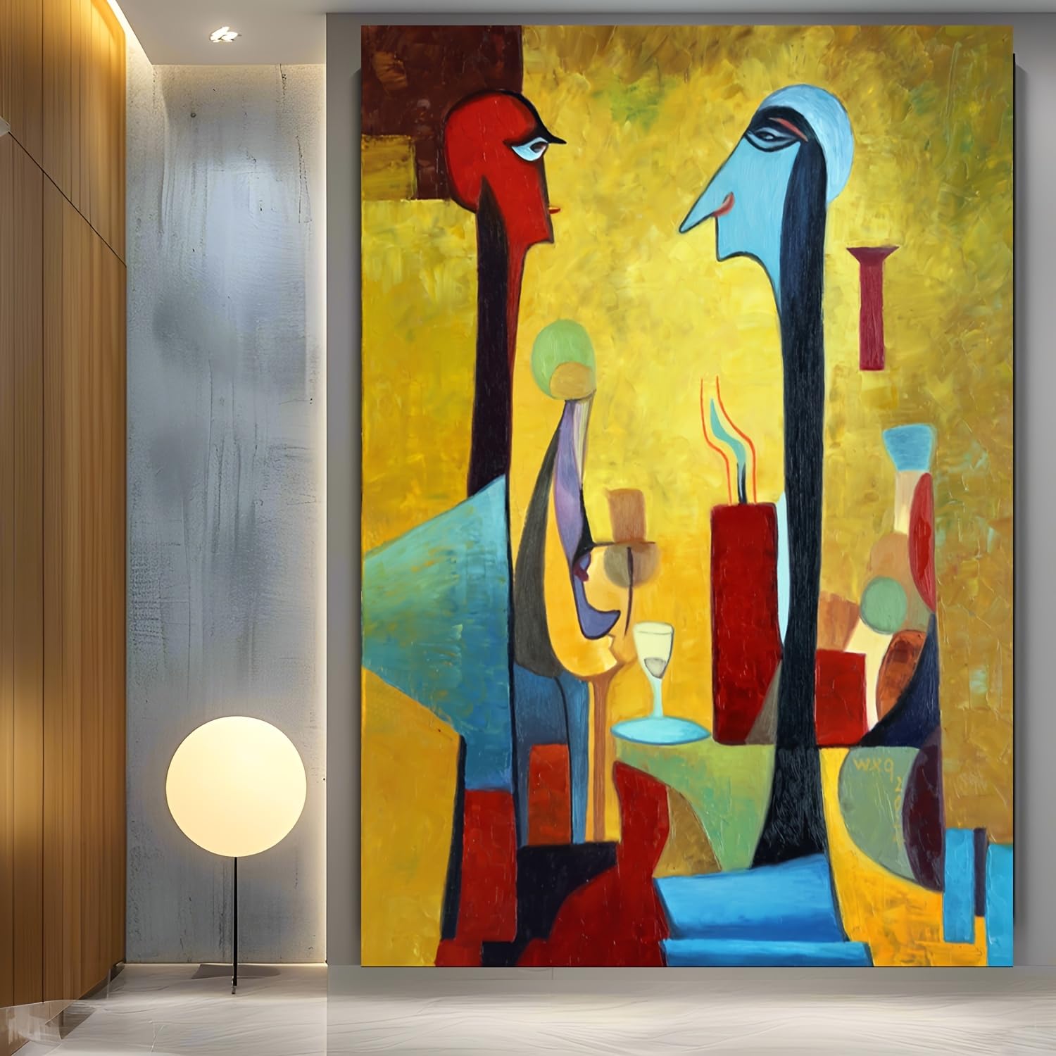 ghriwlax Cubist Wall Decor, Abstract Figure Canvas Print, Modern Colorful Art, Yellow Blue Red Home Decor(70x90cm/No frame)