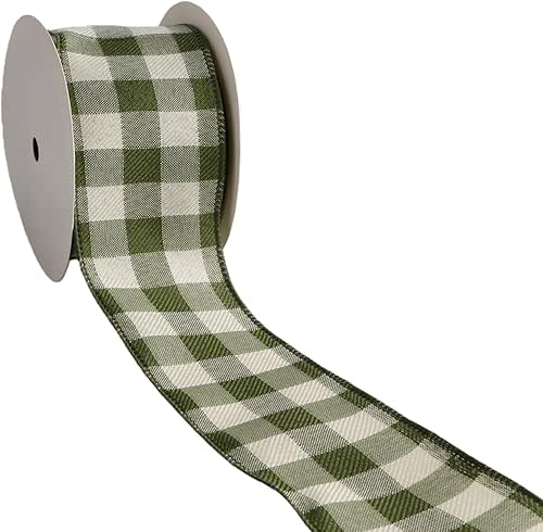 Sage Green Buffalo Plaid Burlap Wired Ribbon - 2.5 Inch