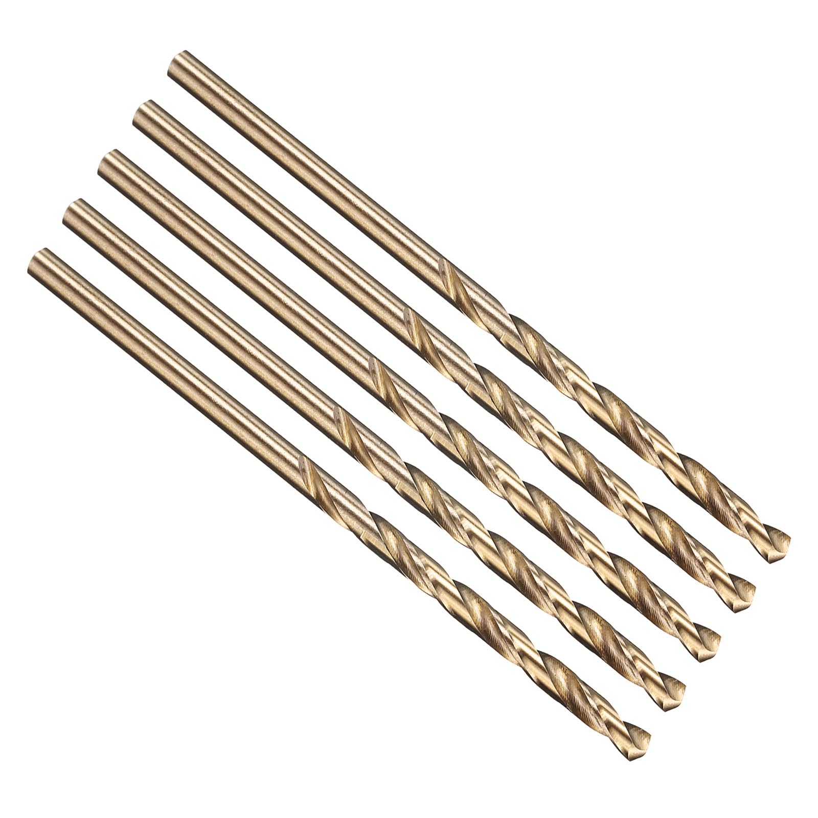PATIKIL 3/32" Drill Bit, Jobber Straight Shank M35 Cobalt 5% High-Speed Steel 135° Gold Finish for Stainless Steel Hard Metal - 5 Pack
