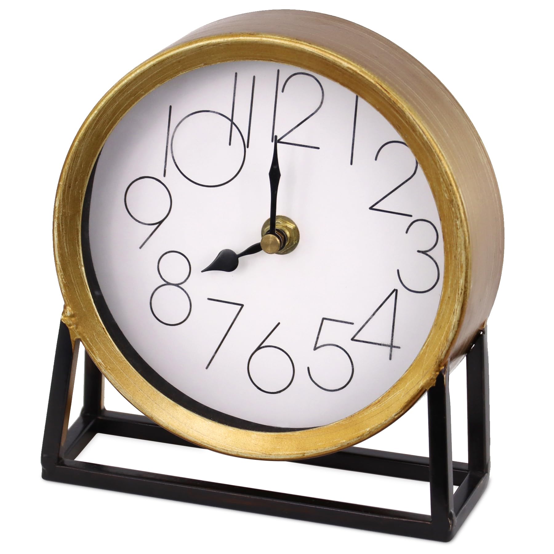 VinSees Modern Golden Table Clock on Stand, Decorative Desk and Shelf Clock, Mantel Clock Farmhouse Clock Non-Ticking, Home Décor for Living Room, Bedroom, Bedside, Desk, Gift Clock (Gold)