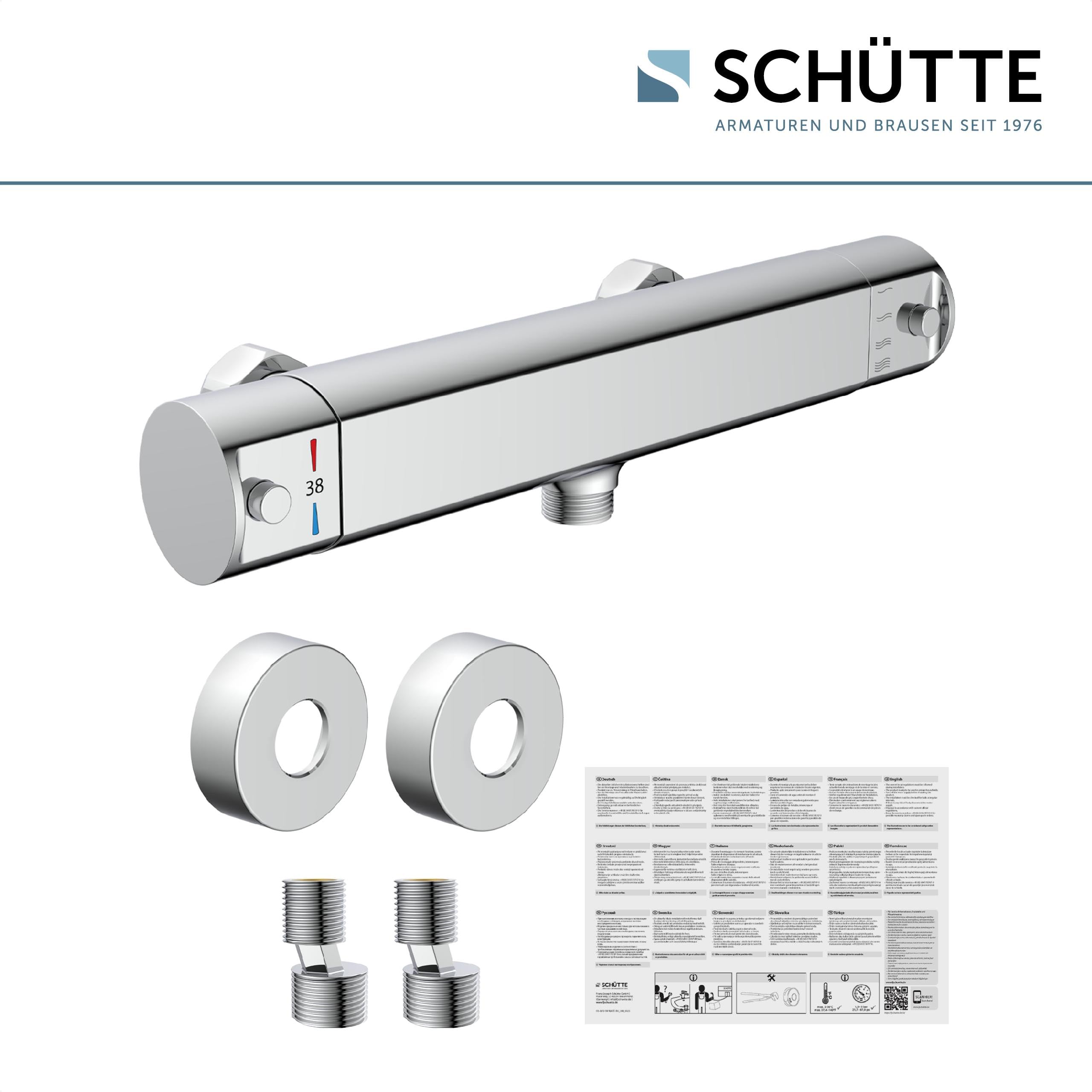 SCHÜTTE 52425 VITA Thermostat Duscharmatur, Brausethermostat Brausearmatur, Mischbatterie mit Verbrühschutz bei 38℃, Duschthermostat, extra flache Armatur für die Dusche in Chrom