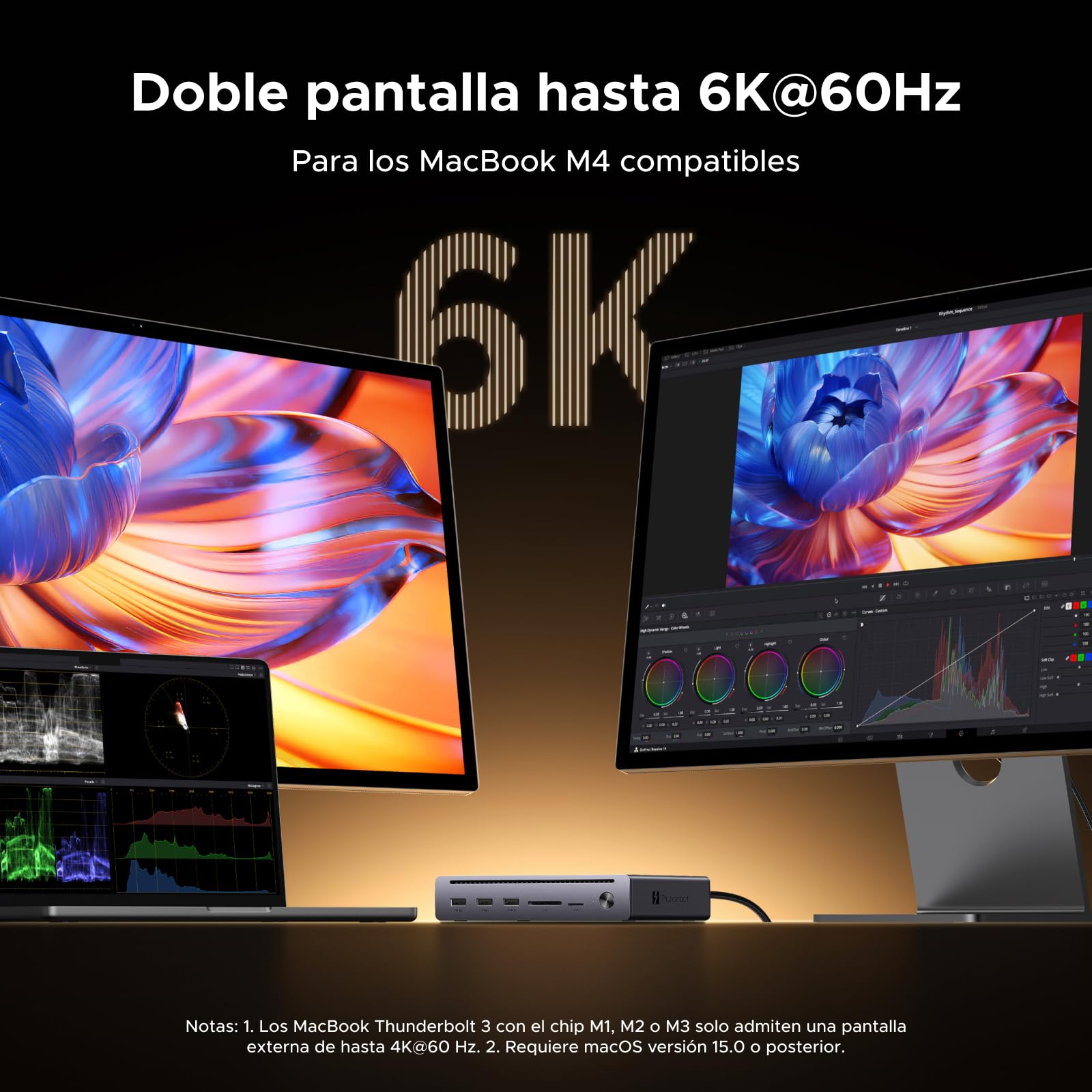 UGREEN Maxidok Thunderbolt 5 Docking Station USB C 10 en 1 Doble Pantalla | 2 TBT5, 120Gbps, 1 DisplayPort 8K60Hz, Múltiples USB-A 3.2 10Gbps, RJ45 Gigabit, Lector SD TF 4.0, M.2 SSD, 110W Máx Carga