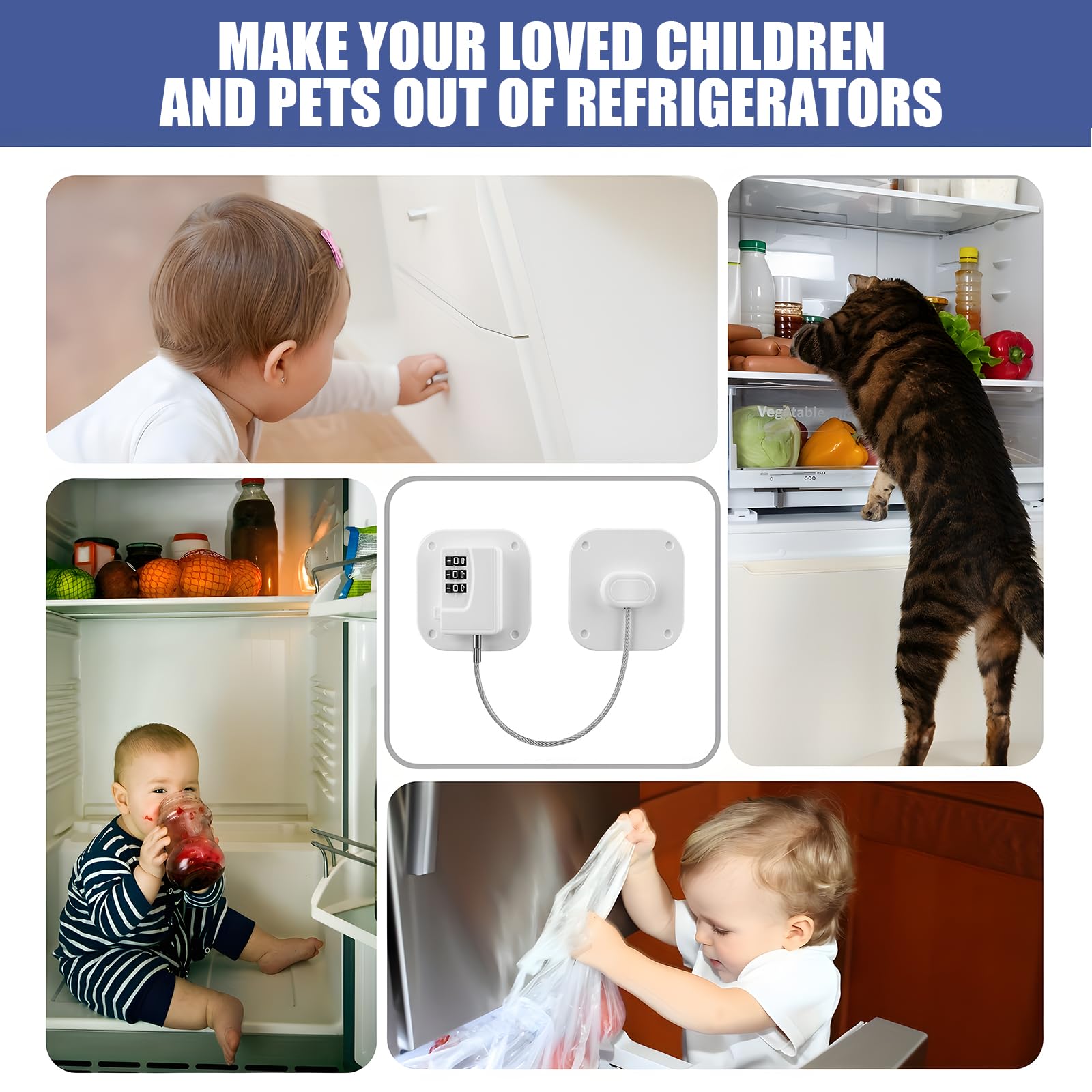2pcs Password Fridge Lock, Safety Fridge Locks for Children Digital Password Child Safety Cabinet Locks for Freezer Door File Drawer Cabinet Cupboard Windows - Image 2