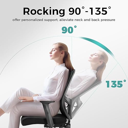 Miniatura 6 de Silla de oficina ergonómica para el hogar, silla de computadora de malla con respaldo medio con soporte lumbar, taburete ejecutivo con reposabrazos