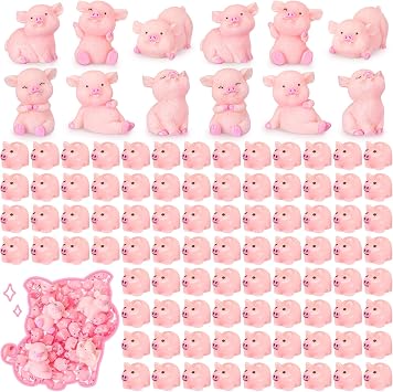 Menkxi 162 Pcs Mini Resin Pig Animals Bulk Tiny Figures Pig Party Decorations Mini Resin Toys Miniature Garden Landscape Aquarium Potted Plants DIY DecorPink Design