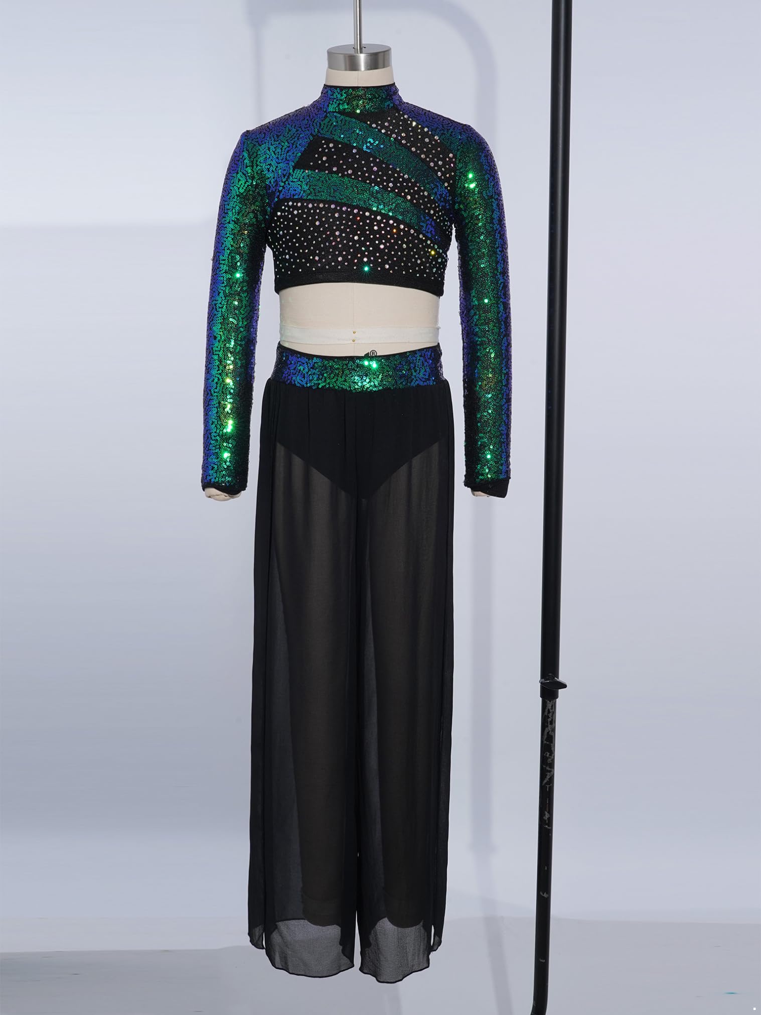 JEATHA Bambini Conjunto Danza Lirica Schiena Tagliata Gambe Larghe Ginnastica Danza Jazz Maglietta Scintillante Lirica Pantaloni Seta
