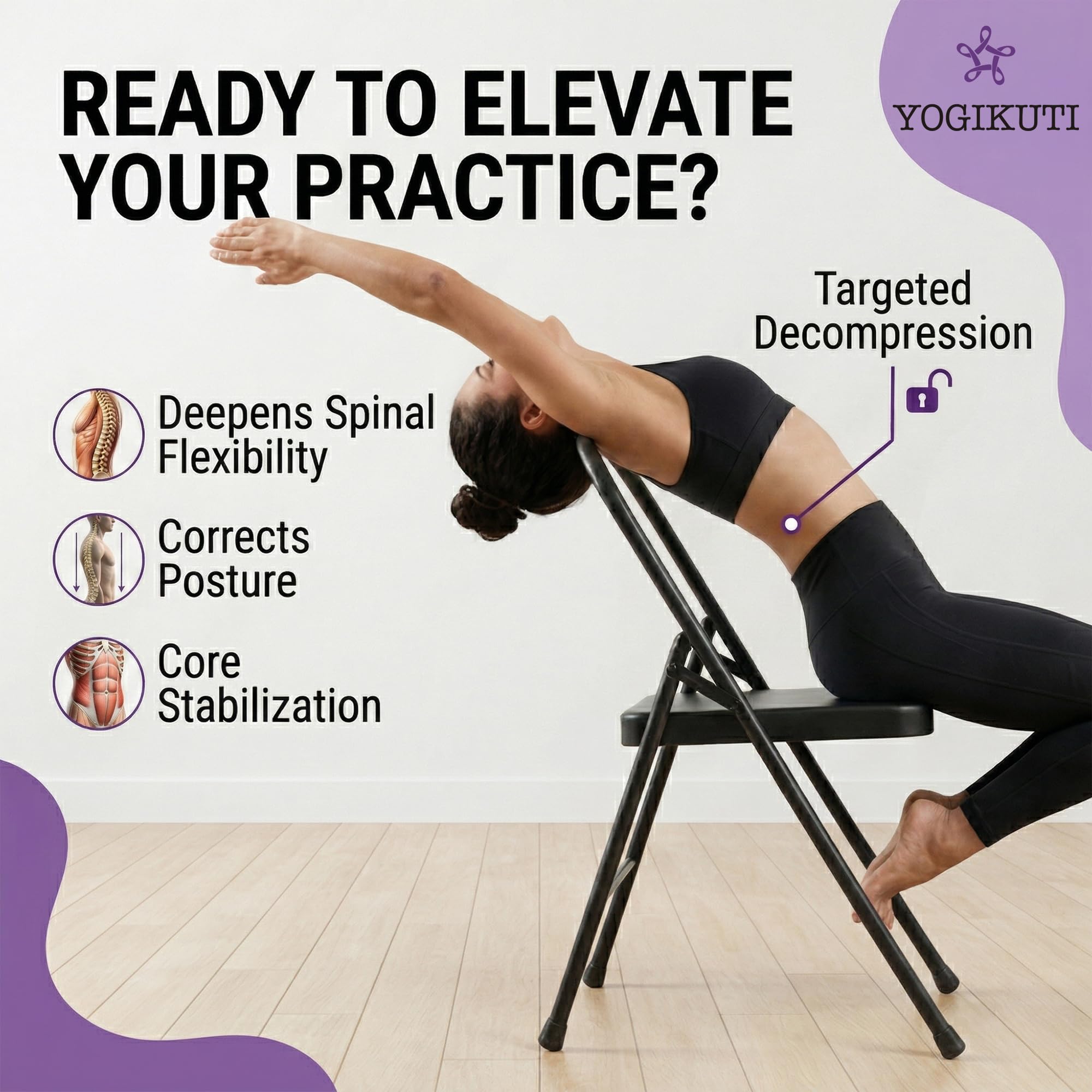 Sedia da Yoga Iyengar in Metallo Senza Schienale - Piccola, Nera, Standard - Pune