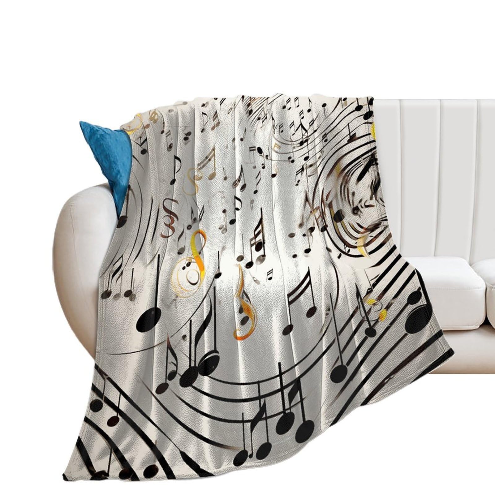 Couverture extra large notes de musique pour canapé et lit doux