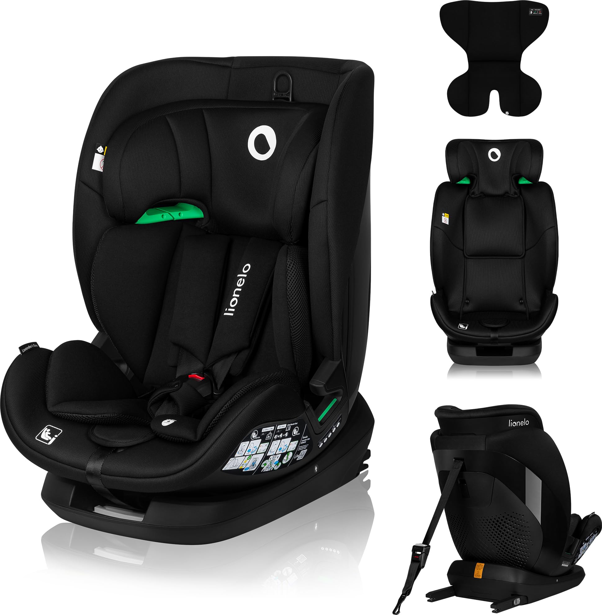 LIONELO LAVENDER I-SIZE Kinderautositz von 76 bis 150 cm konform mit R129 i-Size Standard, ISOFIX Montage in Fahrtrichtung und TT-Gurt, Kopfstützen- und Rückenlehnenverstellung Reduziereinsatz