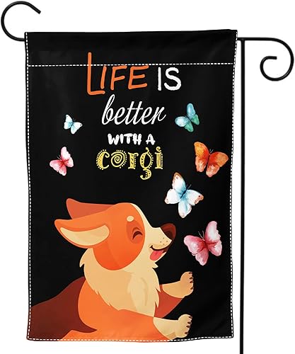 Corgi - Bandera de jardín de doble cara Lindas banderas de jardín de mariposa para perro, bandera de bienvenida para cachorros, mascotas, bandera