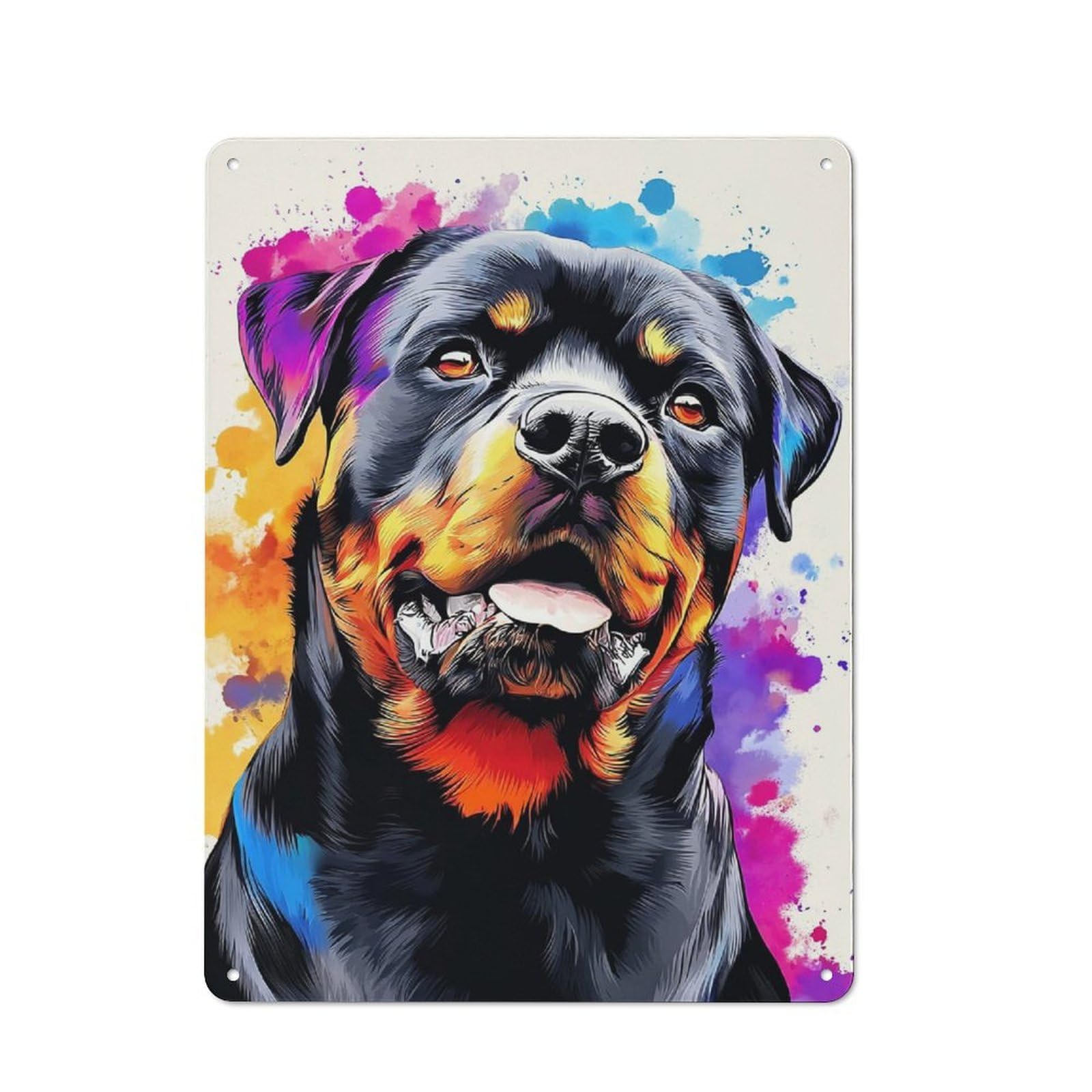 Junmoney Colorful Rottweiler Portrait Artwork Industrial-Style Metal Plaque 40X30cm For Hallway Wall, A Winter Wall Decor Update For Hallway Decor Lovers