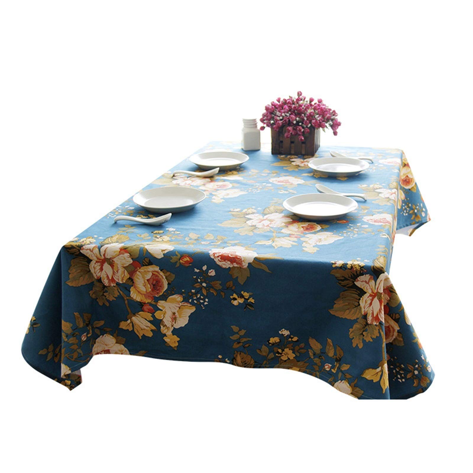Nappe coton bleu 140x180cm anti-poussière pour protéger votre table avec style