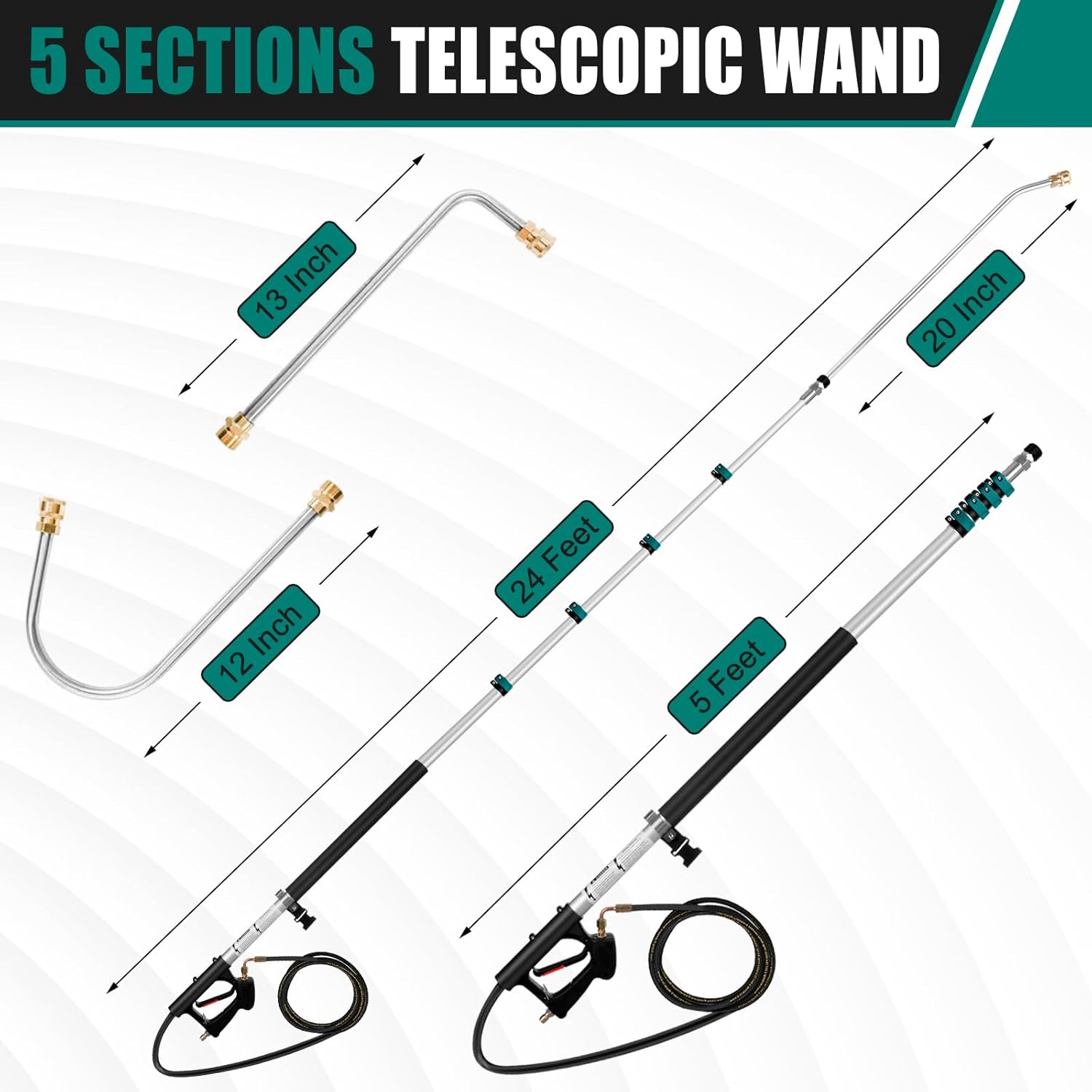 24FT Pressure Washer Extension Wand with Bursh, Power Washer Extension Wand, Gutter Cleaning Tool for Your Patio, Lawn & Garden (24FT Wand with Brush) (24ft wand with brush)