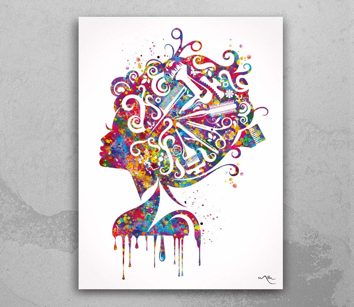 Cocomilla Hair Stylist Art Watercolor Print Hair Salon Art Hair Dresser Wall Art Hairdresser Gift Beauty Salon Wall Hanging Nail Art Hair Studio-1723