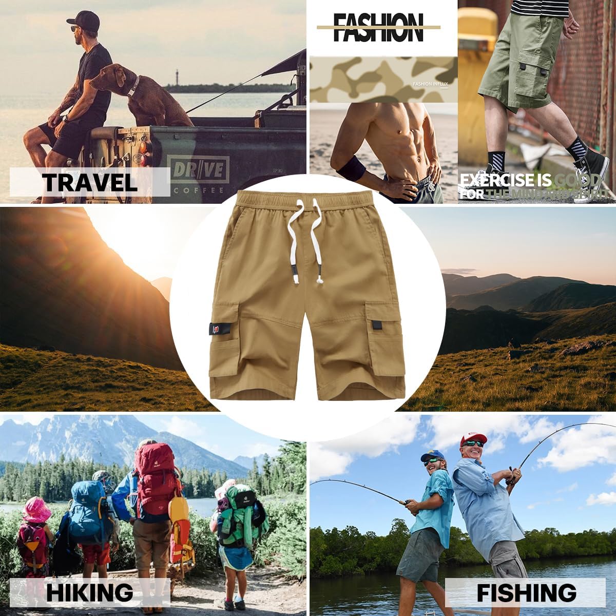 APTRO Men's Cargo Shorts Elastic Waistband Drawstring Summer Casual Cotton Big & Tall Relaxed Fit Work Shorts - Image 7