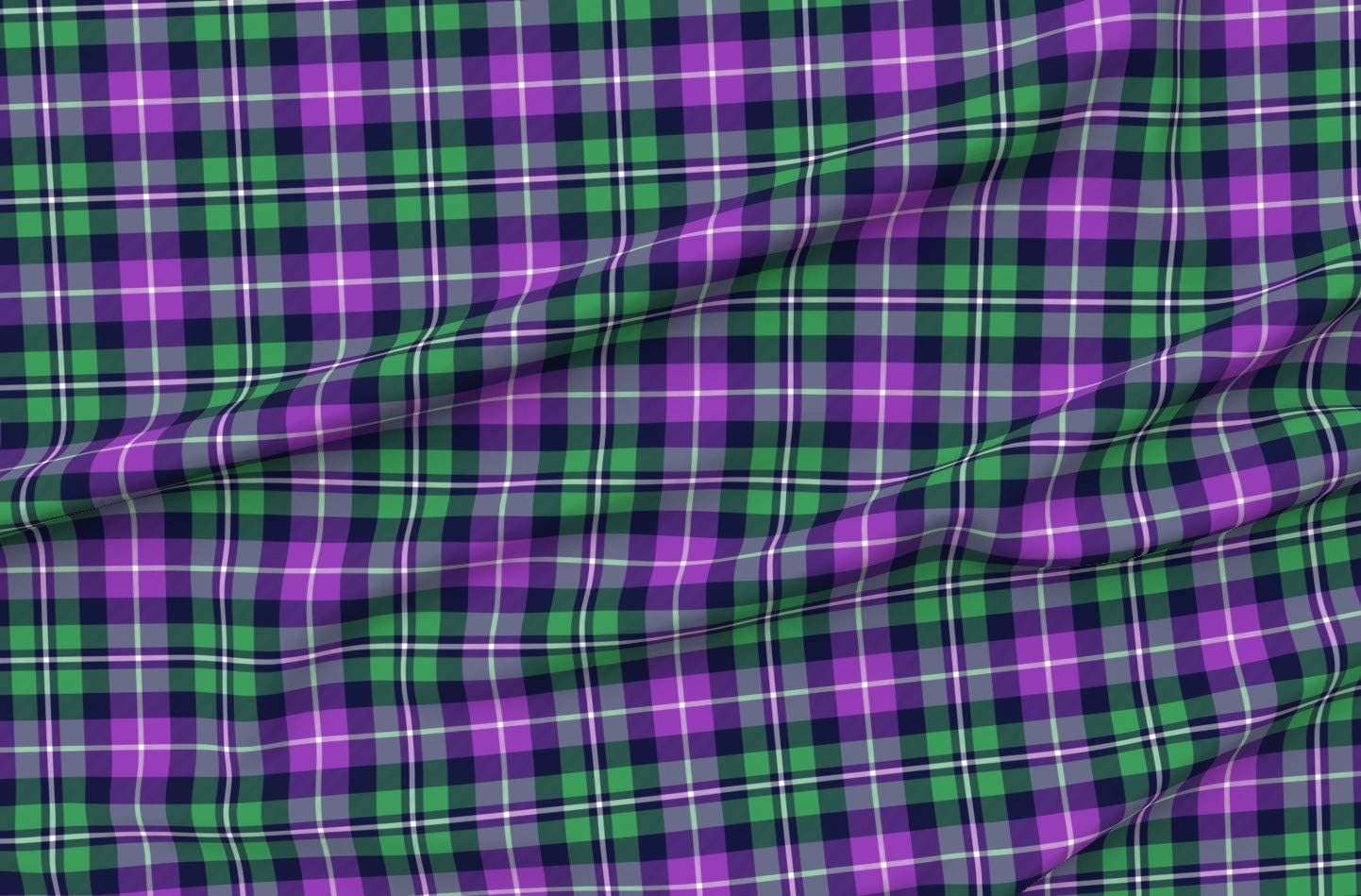 Spoonflower Fabric - Tartan Green Purple Plaid Scottish Block Colour Vibrant Printed on Organic Cotton Sateen Fabric by The Yard - Sewing Quilting Apparel Home Decor
