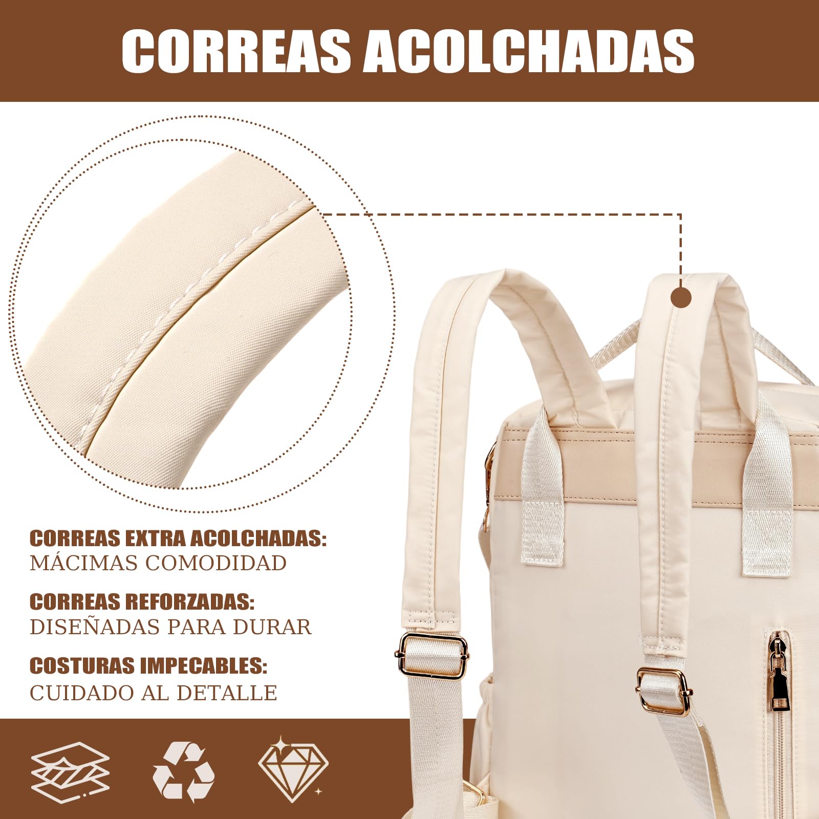 Leathario Mochila Mujer Antirrobo e Impermeable, Mochila Portátil para Laptop 13.3 Pulgadas, para Universidad, Trabajo y Uso Casual, Regalo Mujer (Beige)