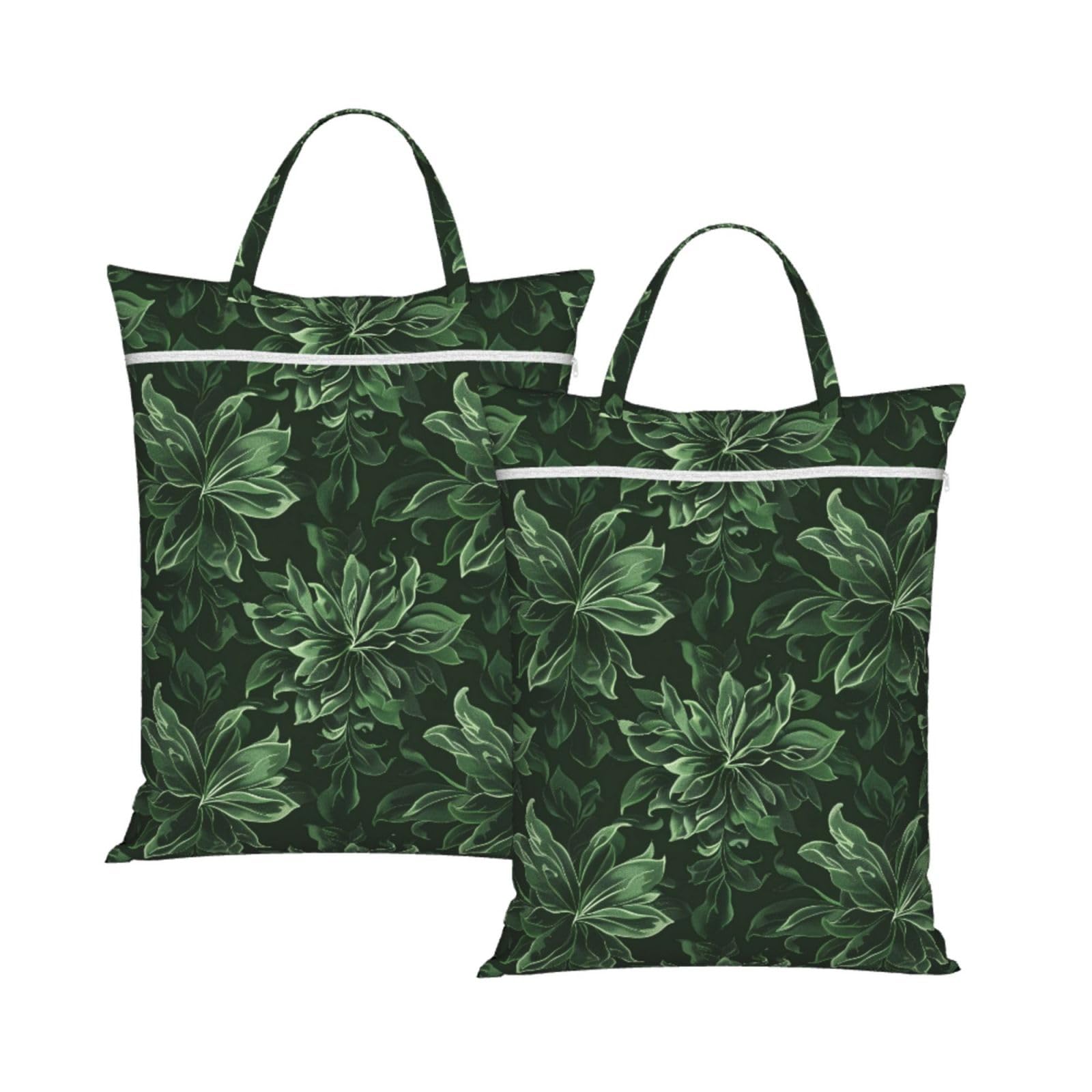 Large Travel Laundry Bags,Hunter Green Floral Petals Pattern Print with Handle Foldable Laundry Bag for Holidays Gym Swimming and Family Trips, 2Pcs