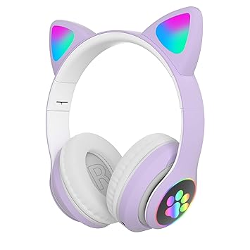 WK LIFE BORN TO LIVE- 2022 Updated with 5.1 Version K8 Kids Headphones with Mic for Birthday Gift Girls/Boys Cat Ear Bluetooth, Foldable LED Light Up Headphones Over On Ear for Online Learning School (Purple)
