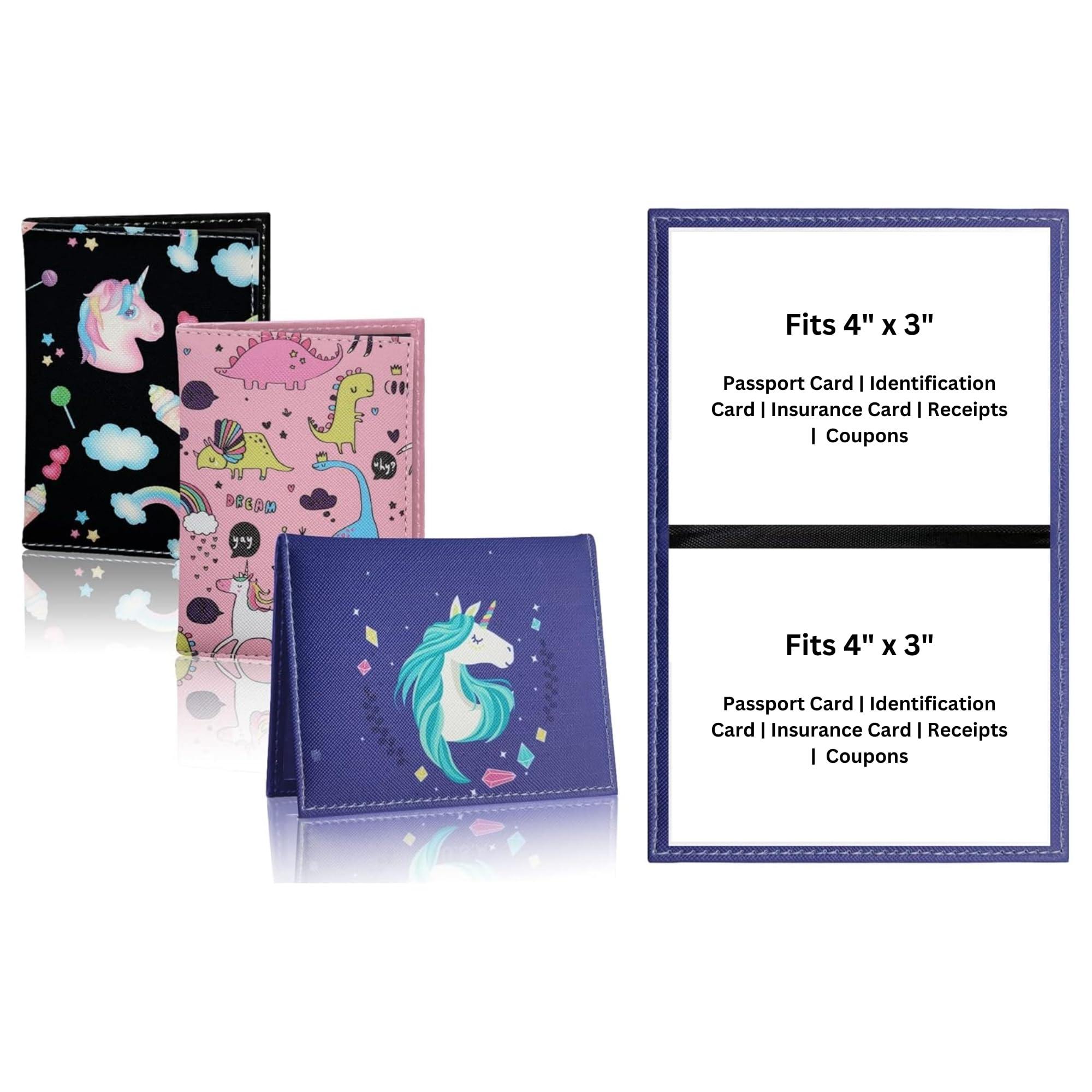 3-Pack Vaccine Card Holder - Faux Leather 4 x 3 Inches Durable ID Card Protector Vaccination Card Sleeve