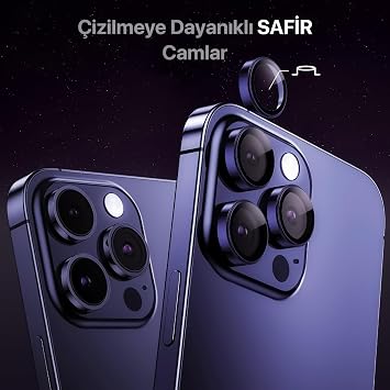 Lens Protector with Aluminum Alloy Frame and 9H Hardness Tempered Glass (Sapphire Purple) Compatible with All Minesk iPhone 15 Pro - 15 Pro Max / 14Pro - 14ProMax Models