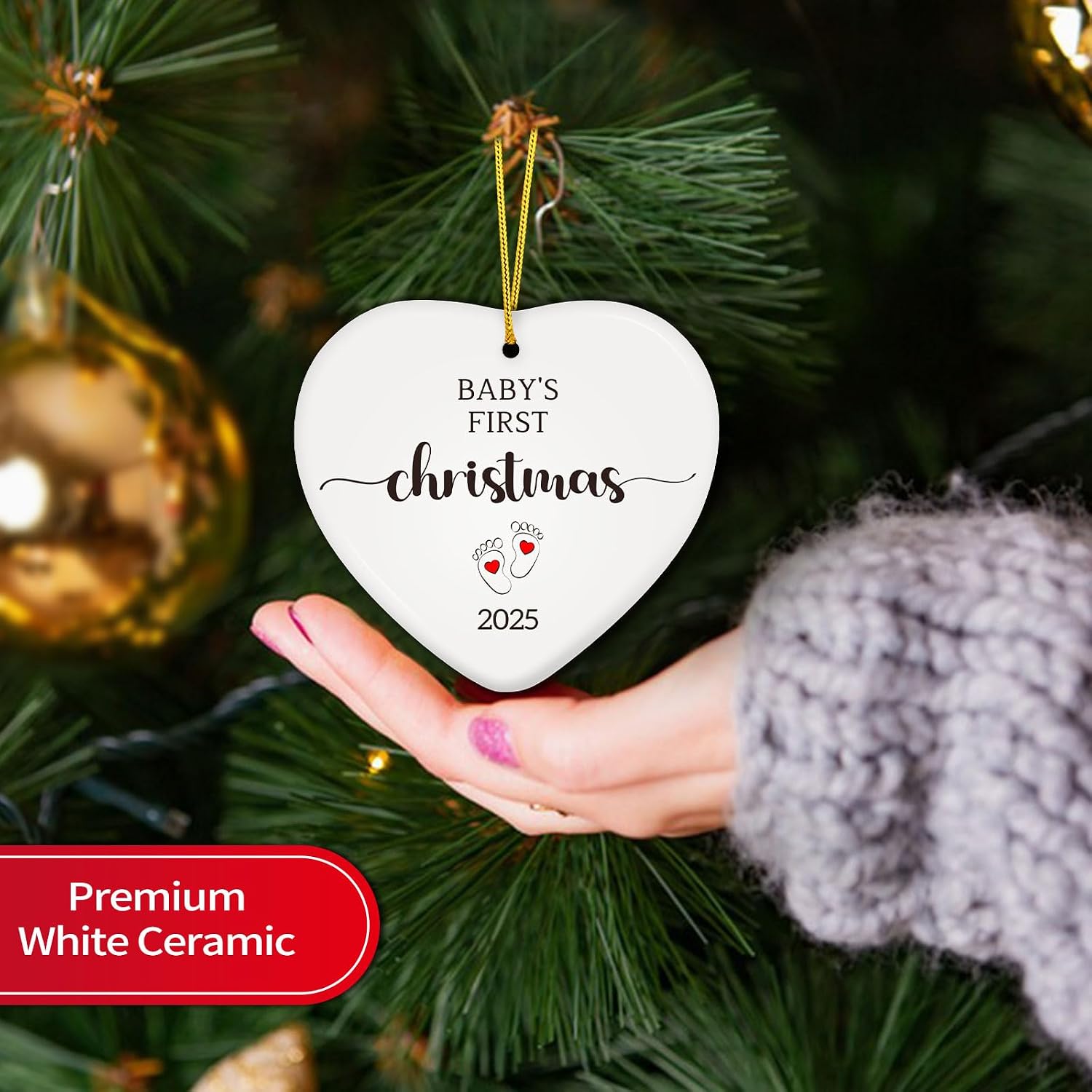 SICOHOME Baby's First Christmas Ornament 2025 - Ceramic Heart Babies First Christmas Ornament 2025 Girl Boy Newborn New Baby Christmas Tree Decorations, Gifts from Parents Grandparents Aunt image 4