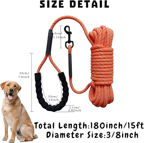 Miniatura 2 de Correa de cuerda larga resistente de 15 pies y 30 pies con mango suave, hilos altamente reflectantes, cable de verificación de entrenamiento de