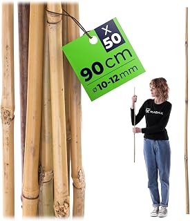 KADAX Drążki bambusowe 90 cm x 10/12 mm, zestaw 50 sztuk, drążki bambusowe jako podpora dla roślin pomidorowych i pnących, podpórka do roślin pnących