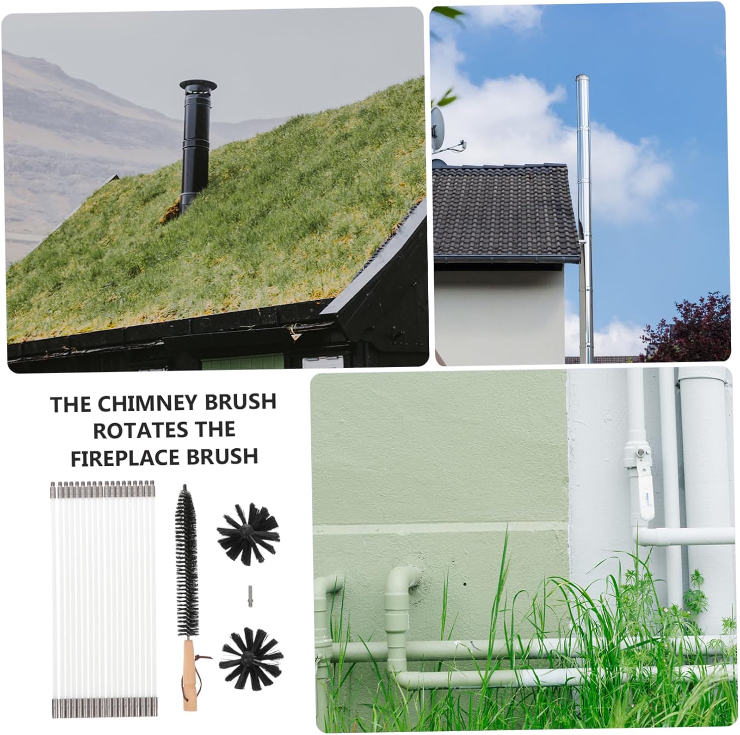 PRETYZOOM Chimney Cleaning Brush Kit Rotary Duct Brush Flexible Rods for Fireplace and Dryer Vent Cleaning Sturdy Material for Home Use