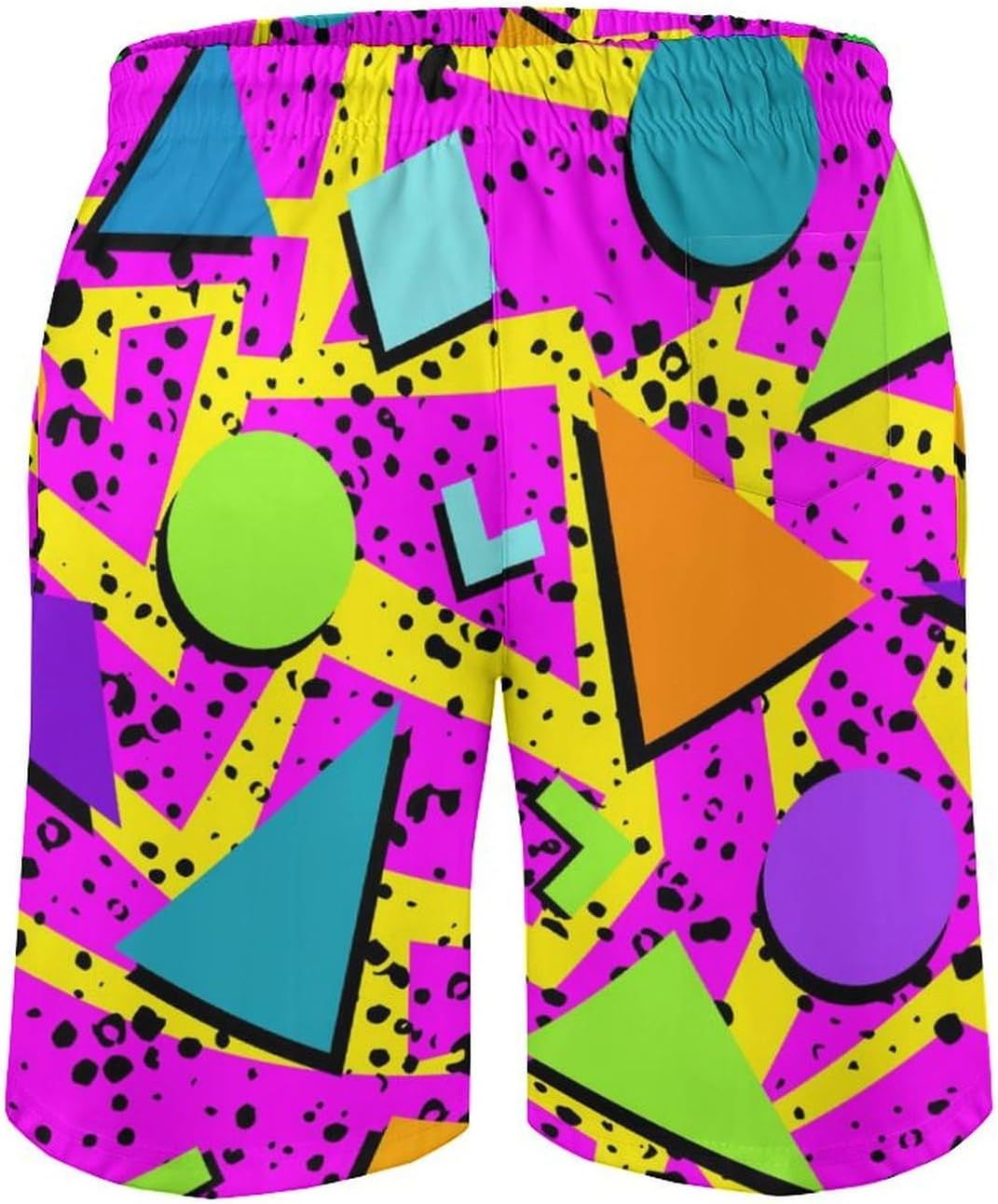 Vintage 80s Memphis Mens Beach Shorts Funny Elastic Waist Quick Dry Swim Trunks - Image 4