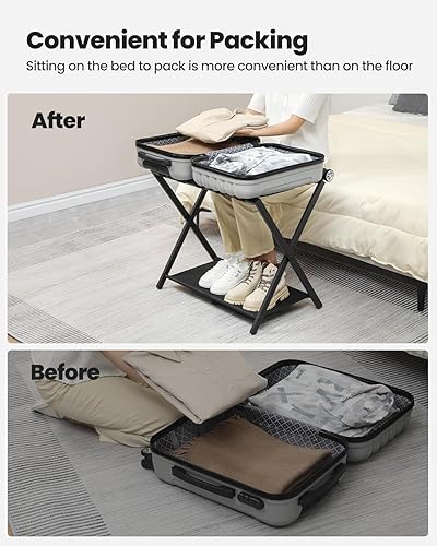 Miniatura 6 de Portaequipajes, soporte plegable para maleta para invitados, plegable, portaequipajes con estante, marco de acero con correas de nailon para