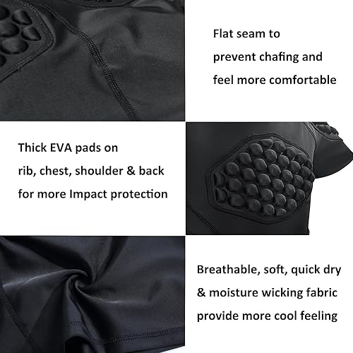 Miniatura 4 de Topeter Camiseta acolchada de fútbol para jóvenes, camisetas de compresión para niños, con almohadillas de costillapechohombroespalda