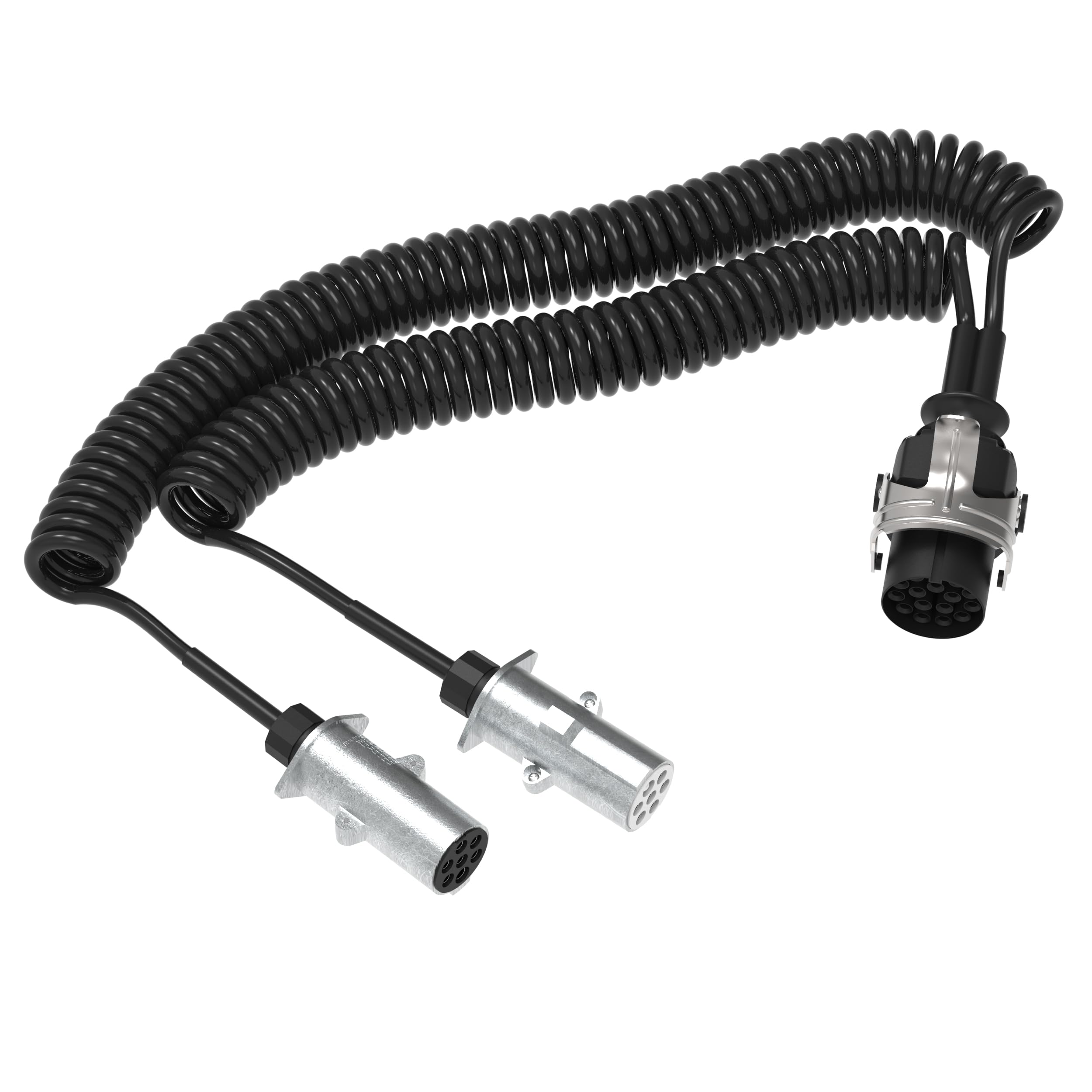 AUPROTEC Cavo a spirale per rimorchio 24V 4m – 15-PIN / 7-PIN N+S Type – Connettore metallico – Cavo adattatore per elettroventilatore di collegamento per camion, auto, veicoli commerciali, rimorchi