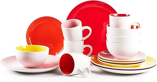 Miniatura 9 de juego de vajilla de gres en forma de cupé de 18 piezas, exterior blanco + interior taupe gris topo,Bambú,Azul,Verde,Rosado,Púrpura,Rojo -,verde