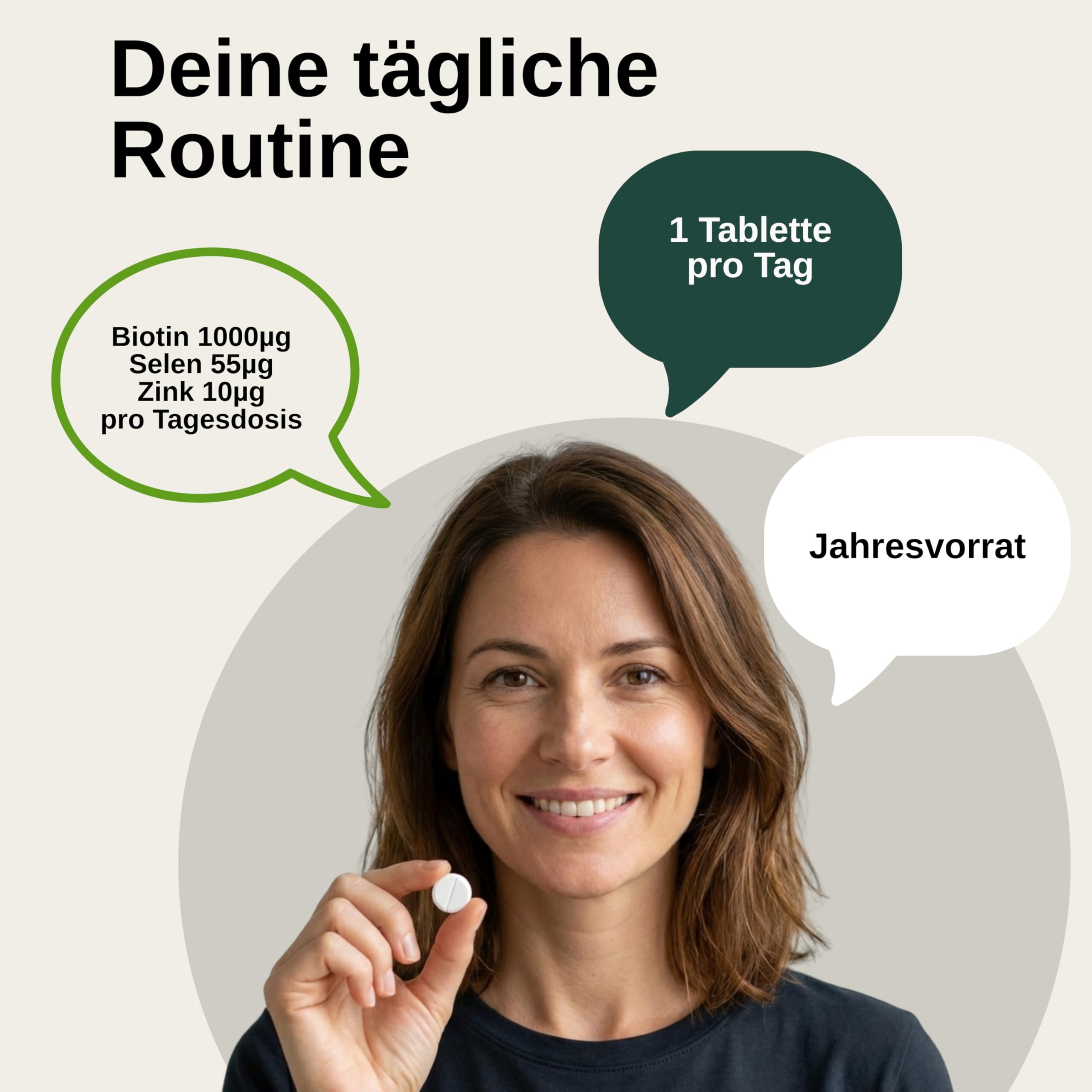 Vita Elements Biotin Selen Zink Komplex - 365 Vegane Tabletten - Jahresvorrat - Hochdosiert - Für Haut Haare Nägel - Laborgeprüft - Ohne Magnesiumstearat