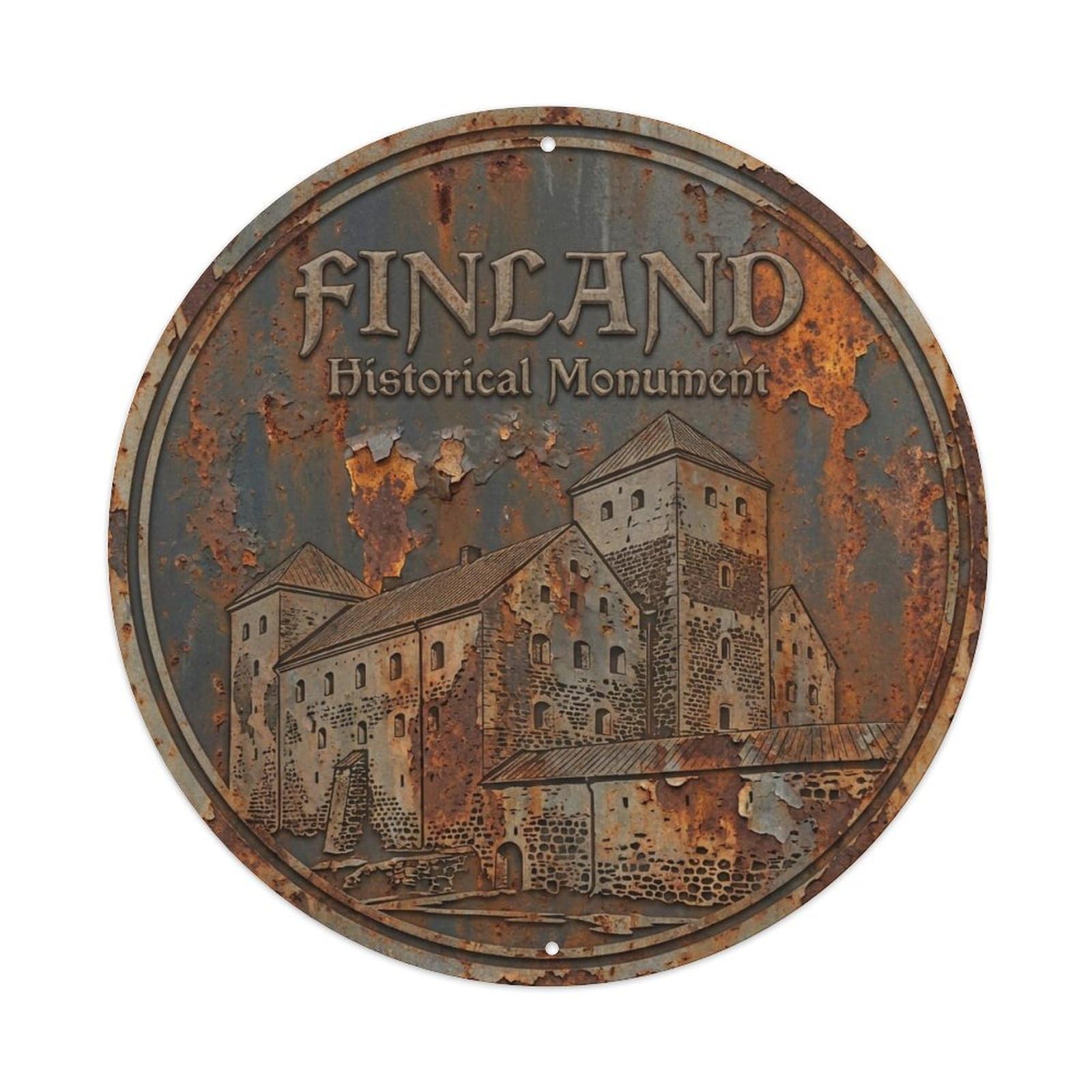 Vintage Travel Finland Historical Metal Tin Sign Plaque Wall Decor for Cafe, Club, Garden Round Metal Poster 8x8Inch
