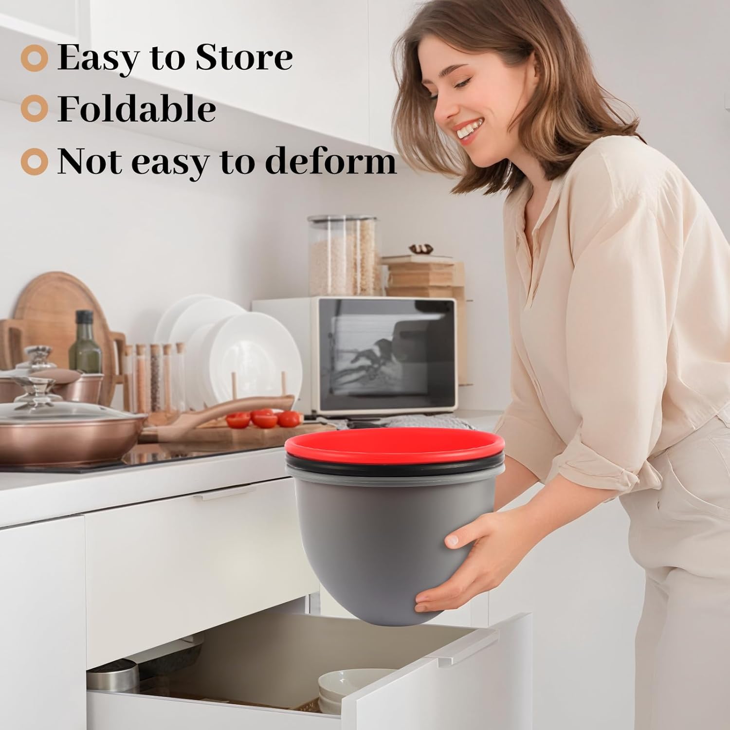 5QT Silicone Mixing Bowls with Lids (3 pack) Compatible with 5QT KitchenAid Mixer, Shatterproof, leak-proof design, Non-slip base, Easy-to-clean food storage bowls, Food-grade silicone