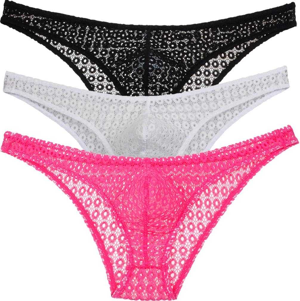 Mens Lace Bikini Briefs Underwear Sissy Cheeky See-through Tangas