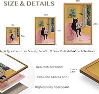 Vista 7 de Cyebmo Funny Bathroom Wall Art, Cute Black Cat Sitting on Toilet Reading Newspaper Wall Decor, Whimsical Pink Abstract Animal Canvas Artwork for
