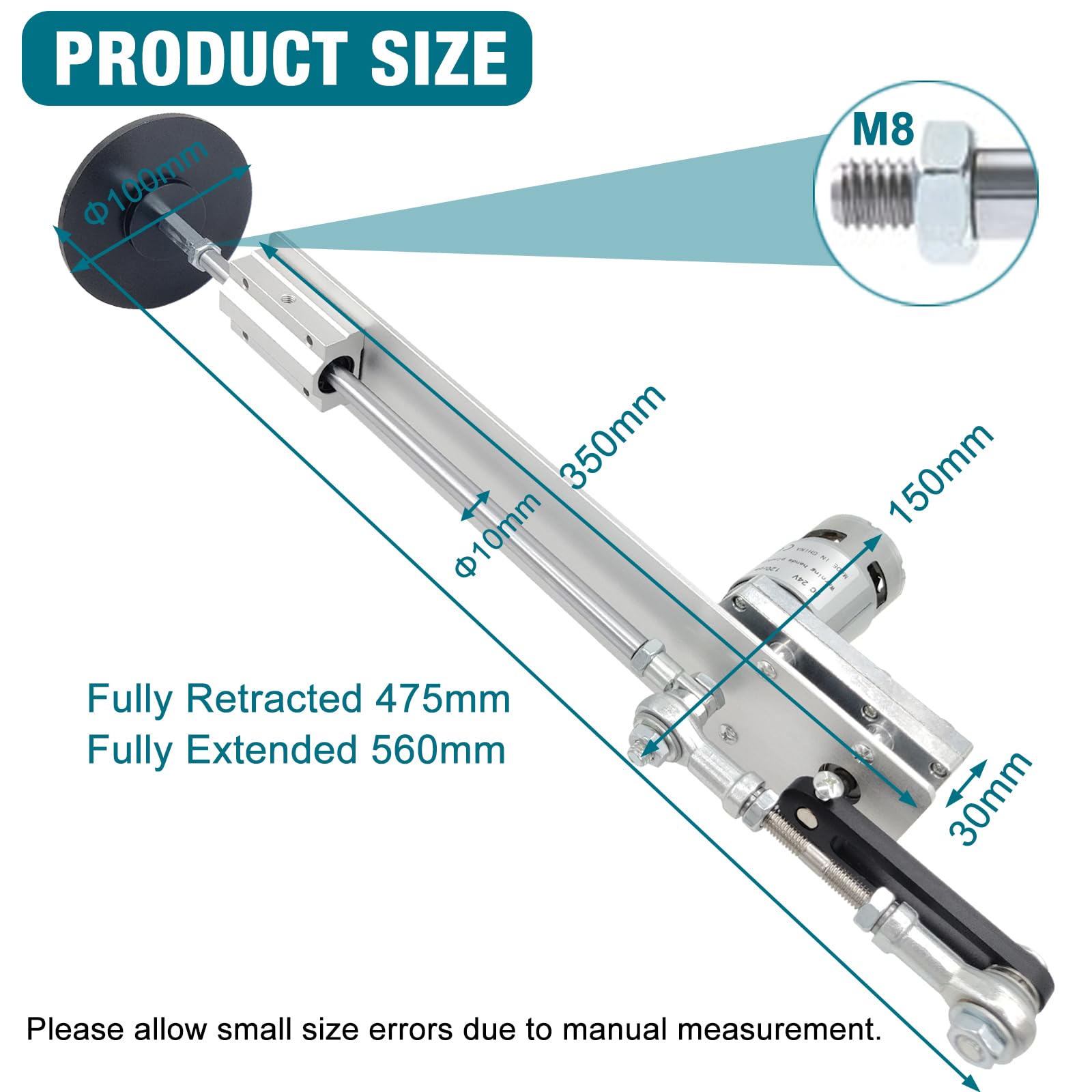 JQDML Actuador lineal alternativo de bricolaje CC 24 V 120 RPM de alto par de carrera de 1.2 a 6 pulgadas, motor telescópico ajustable con controlador de velocidad, ventosa y control remoto