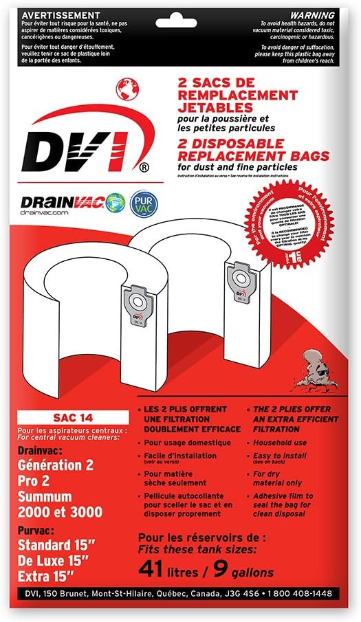Drainvac SAC-14 Paper Central Vacuum Bags