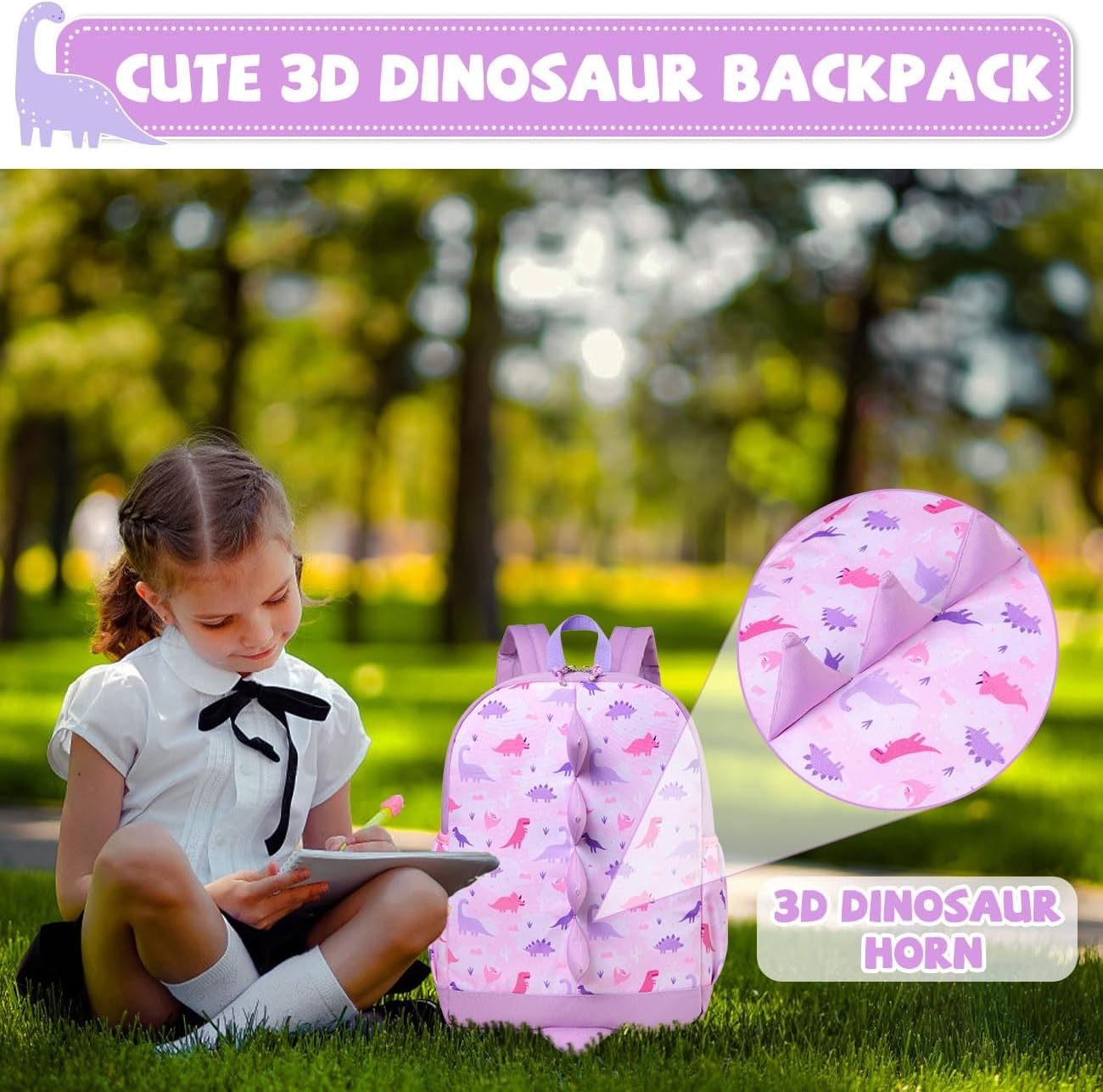 VASCHY Dinosaur Toddler Backpack, Cute Little Boys Girls Kids Schoolbag Bookbag w Chest Strap - Image 3