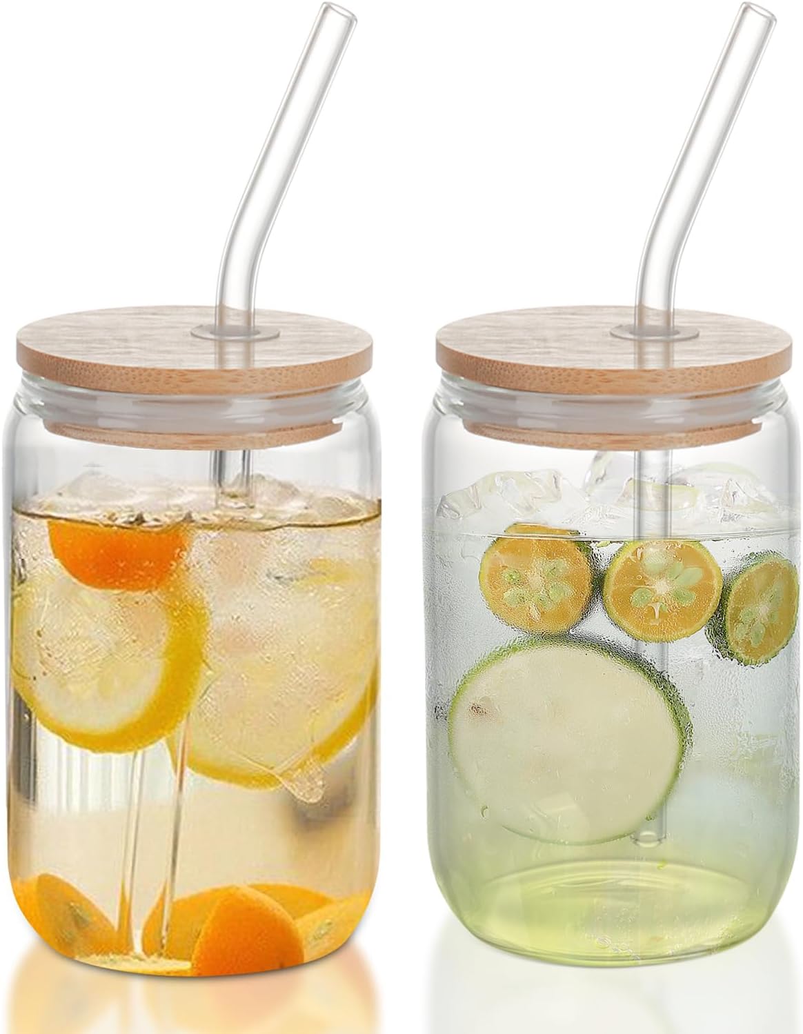 Glass Cup 380ml 2-Piece Set, Thin-Walled Highball Glass, Dishwasher and Microwave Safe, Heat Resistant, Glass Cup with Straw and Lid, Thin-Walled Tumbler Glass, Canister Glass, Coffee, Juice